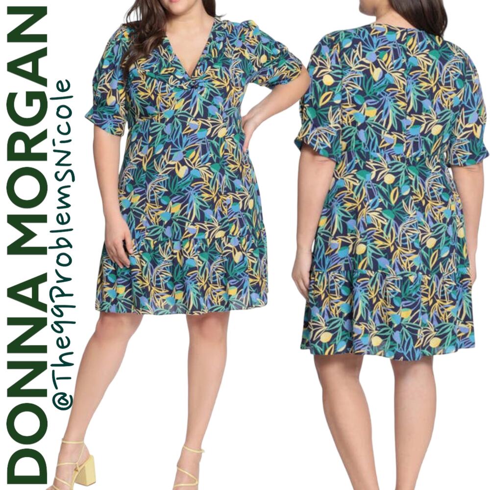 Donna Morgan Twist Front Puff Sleeve Dress